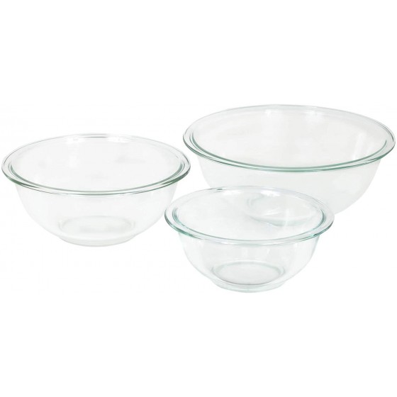 Glass Mixing Bowl Set (3-Piece Set, Nesting, Microwave and Dishwasher Safe)