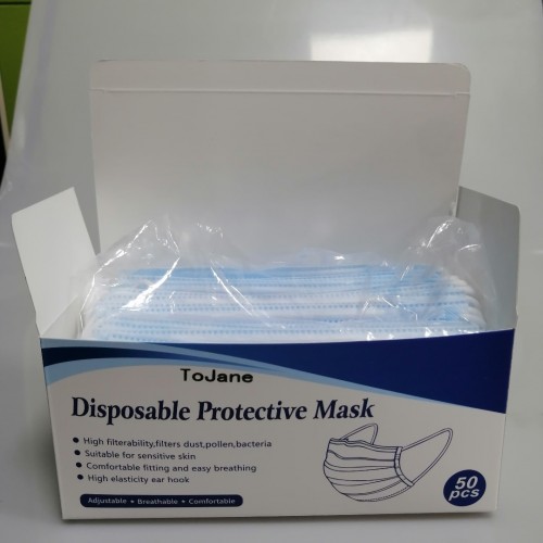 ToJane 50pcs 3-Ply Disposable Face Mask Can be Used in Offices, Households and Crowded Places, with Elastic Earloop